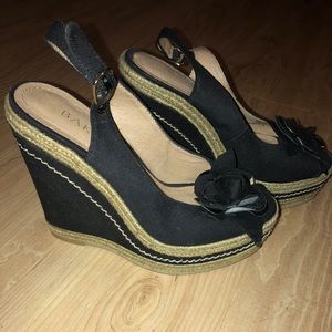Black canvas floral wedges. Brand new